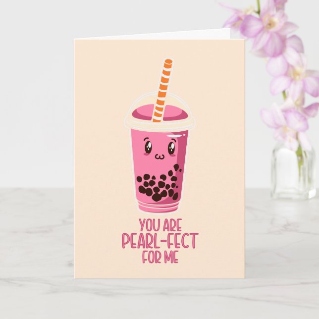 Perfect for me boba pearl tea drink kawaii pink card (Orchid)