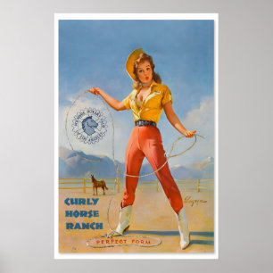 Perfect Form Vintage Style Elvgren Cowgirl Pin-U Poster