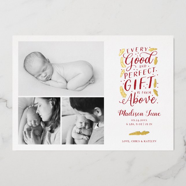 Perfect Gift Foil Holiday Card Birth Announcement (Front)