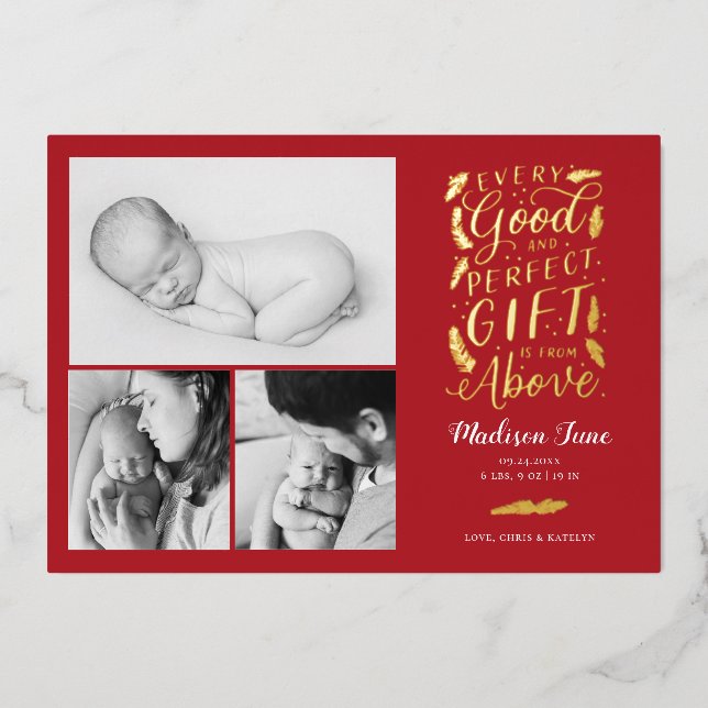 Perfect Gift Foil Holiday Card Birth Announcement (Front)