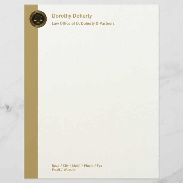 Perfect Golden Scales of Justice | LAW OFFICE Personalized Letterhead (Front)