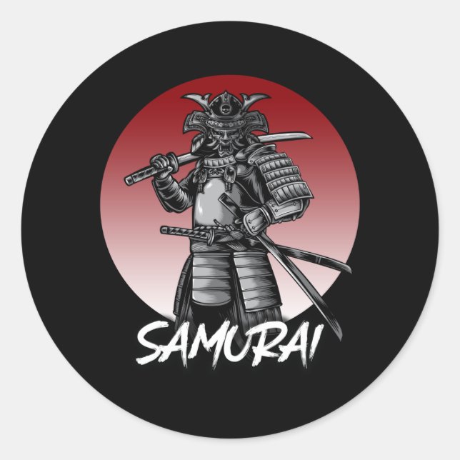 Perfect Honored Samurai Retro - Black and White Classic Round Sticker (Front)