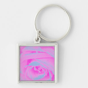 Perfect Hot Pink and Light Blue Rose Detail Key Ring