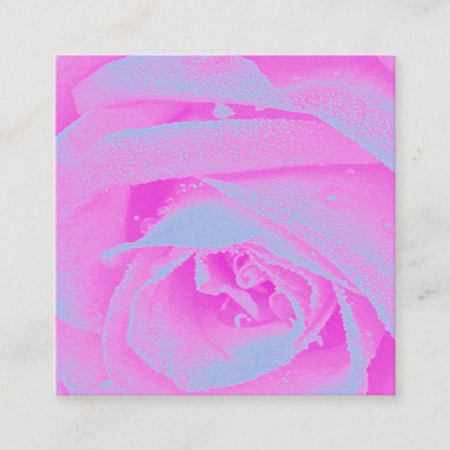 Perfect Hot Pink and Light Blue Rose Detail Square Business Card (Front)