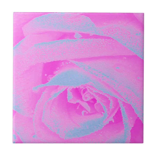 Perfect Hot Pink and Light Blue Rose Detail Tile (Front)