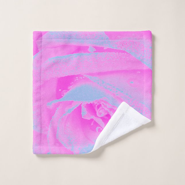 Perfect Hot Pink and Light Blue Rose Detail Wash Cloth (Wash Cloth)