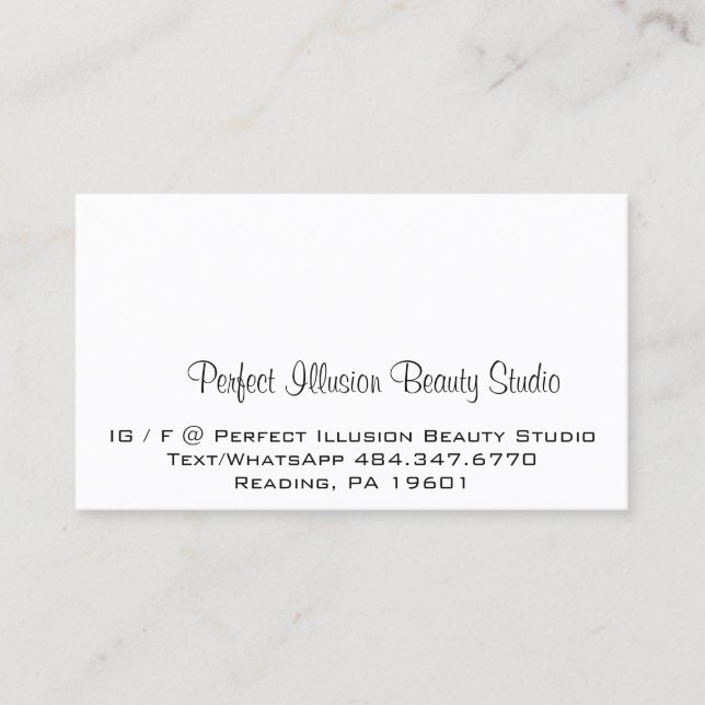 Perfect Illusion Beauty Studio Services Black Whit Business Card (Front)