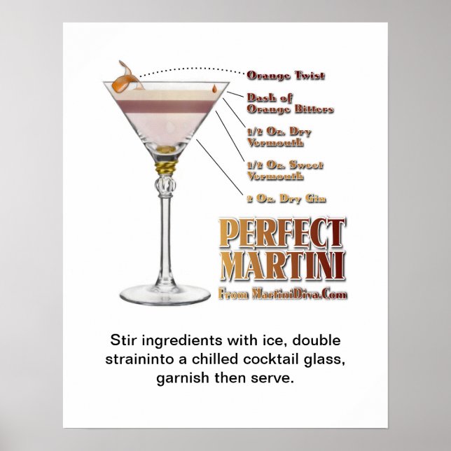 Perfect Martini Cocktail Recipe Art 16" x 20"  Poster (Front)