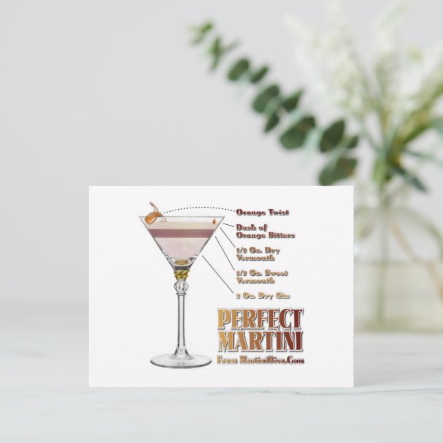 Perfect Martini Cocktail Recipe Art Postcard (Standing Front)