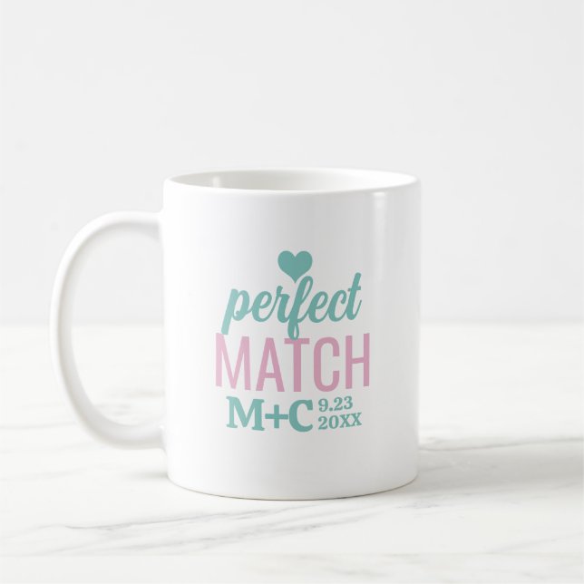 Perfect Match Bachelorette Shower Wedding Coffee Mug (Left)