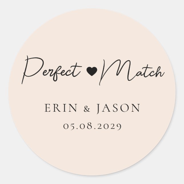 Perfect Match! Beige-Brown, Elegant, Simpel  Classic Round Sticker (Front)