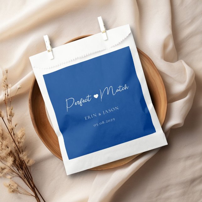 Perfect Match! Blue, Elegant, Simpel  Favour Bags (Perfect Match! Elegant, Simpel, Heart, Wedding Favor Bag with your name and date.)