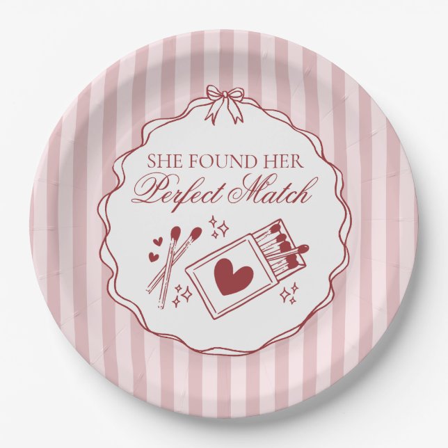 Perfect Match Bridal Shower Bachelorette Party Paper Plate (Front)