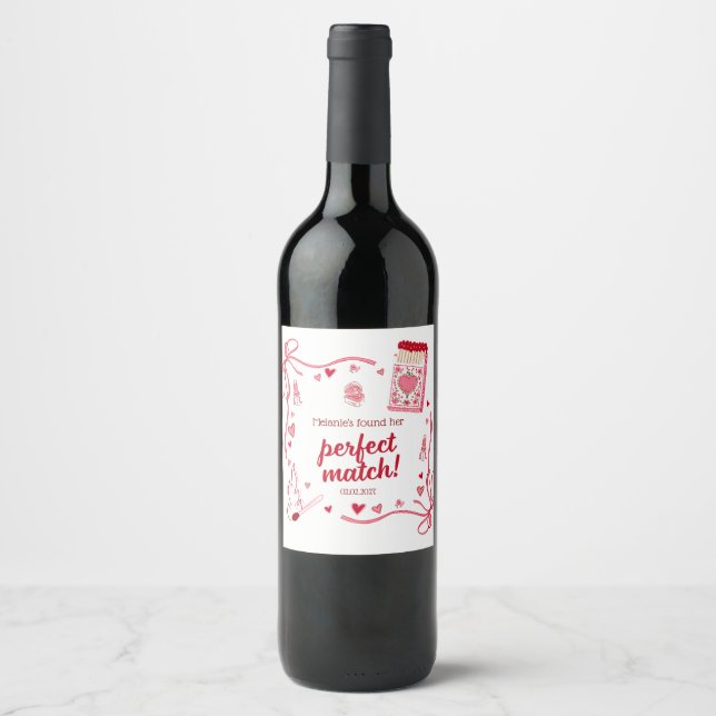 Perfect Match Coquette Bridal Shower Personalized Wine Label (Front)