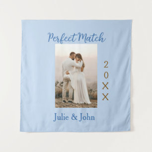 perfect match couple photo year name blue trendy m tapestry