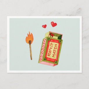 Perfect Match Cute Watercolor Valentine Holiday Postcard