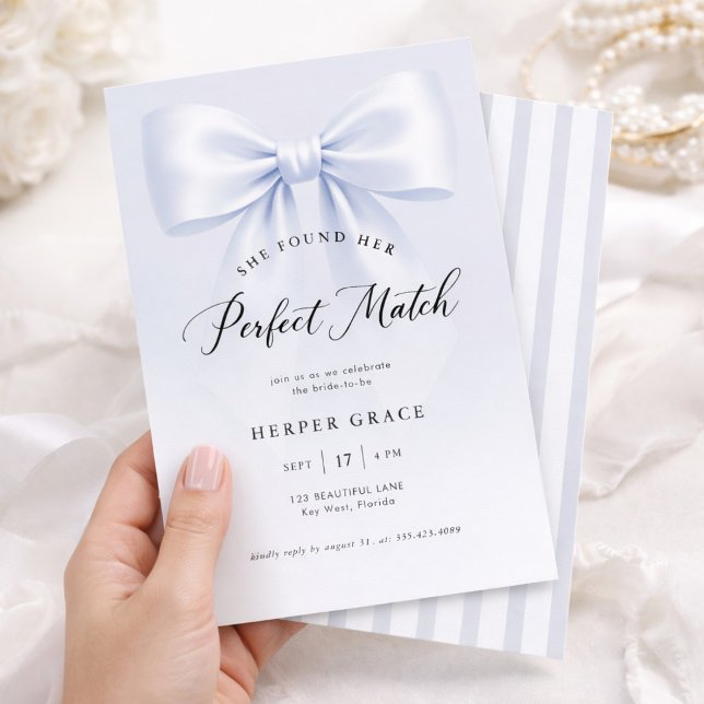 Perfect Match Elegant Bow Stripe Bridal Shower Invitation (Creator Uploaded)