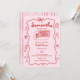 Perfect Match Hand Drawn Coquette Bridal Shower Invitation