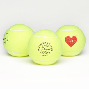 Perfect Match Heart Monogram Wedding Favour Tennis Balls