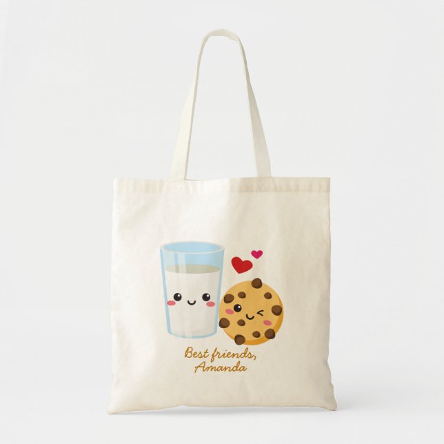 Perfect match Kawaii milk and cookie custom text Tote Bag (Front)