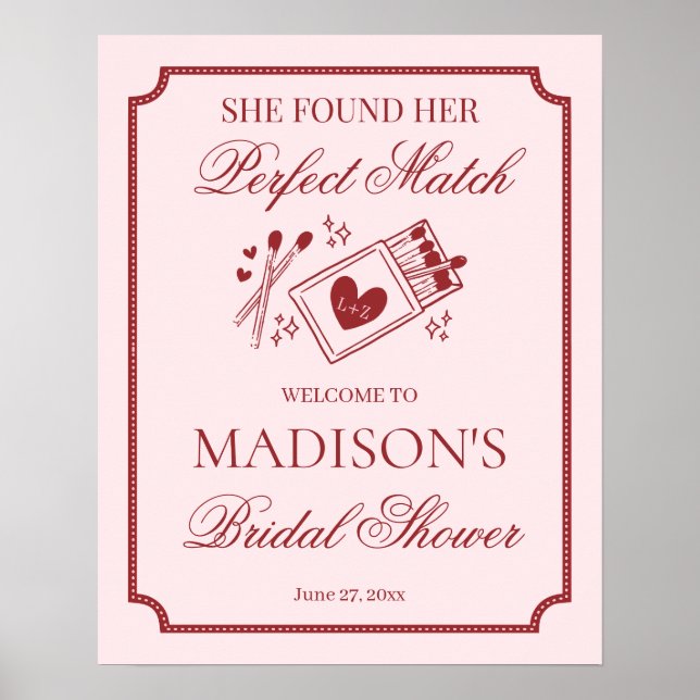 Perfect Match Made in Heaven Bridal Shower Welcome Poster (Front)