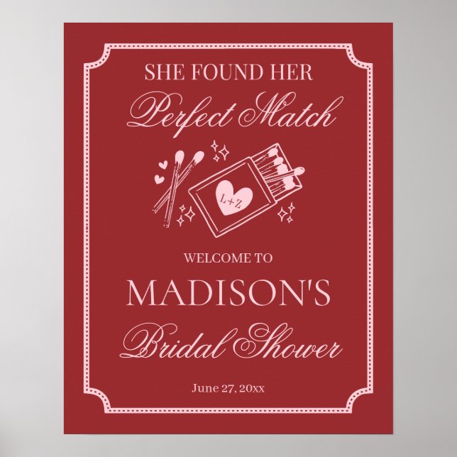 Perfect Match Made in Heaven Bridal Shower Welcome Poster (Front)