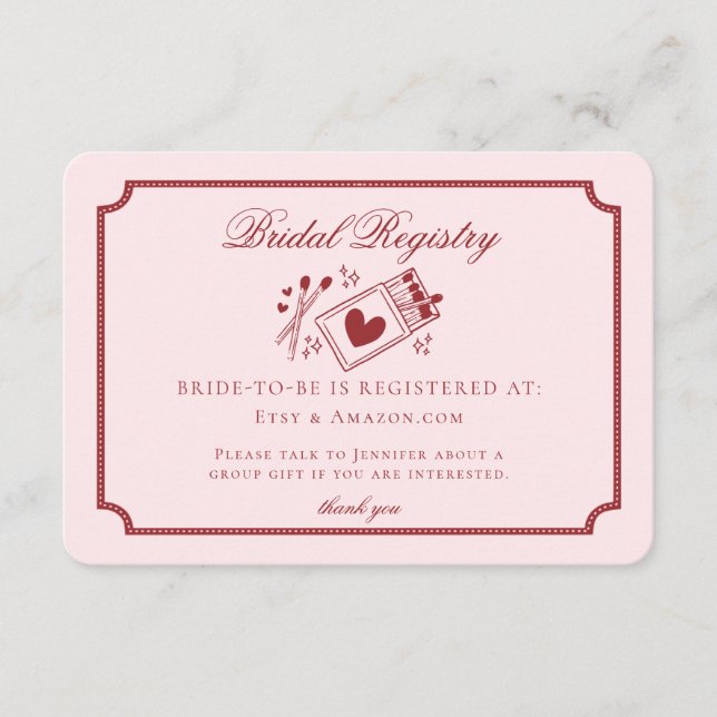 Perfect Match Made in Heaven Pink Bridal Registry Enclosure Card (Front)