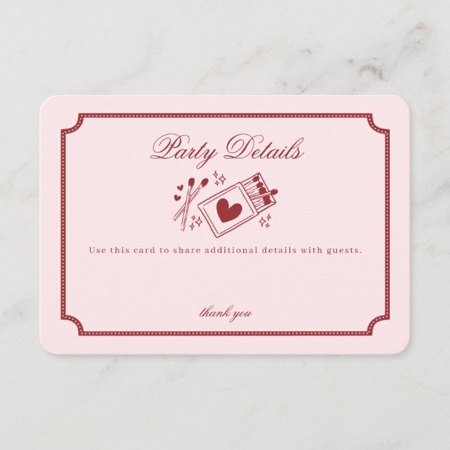 Perfect Match Made in Heaven Pink Party Details Enclosure Card (Front)