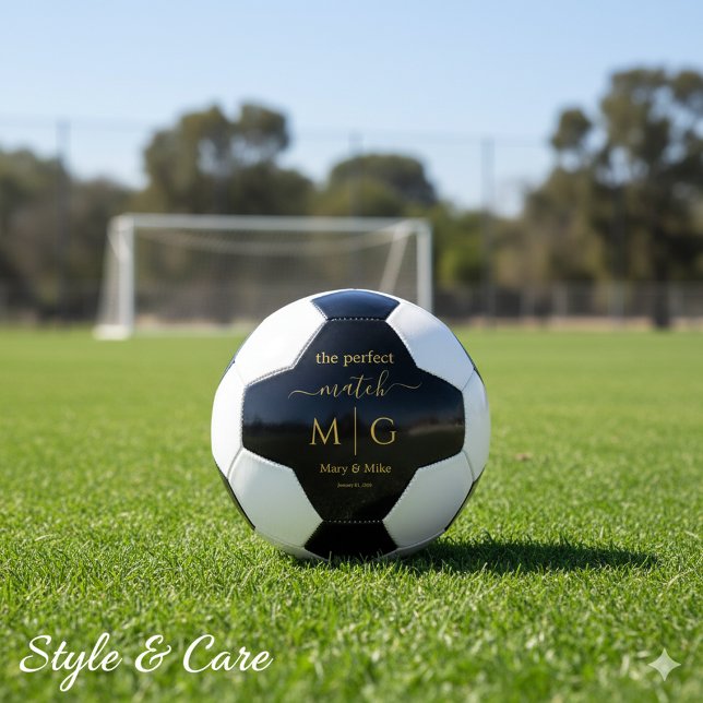 Perfect Match Monogrammed Couple Name Black Football (Perfect Match Monogrammed Couple Name Black Soccer Ball)