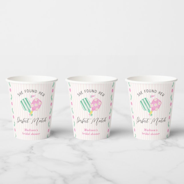 Perfect Match Pickleball Bridal Shower Welcome Paper Cups (Multi)