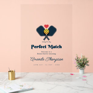Perfect Match Preppy Pickleball Wedding Shower Acrylic Sign