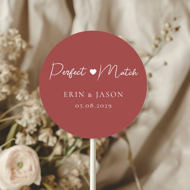 Perfect Match! Red, Elegant, Simpel  Classic Round Sticker (Perfect Match! Red, Elegant, Simple, Heart, Classic, Round, Wedding Sticker.)