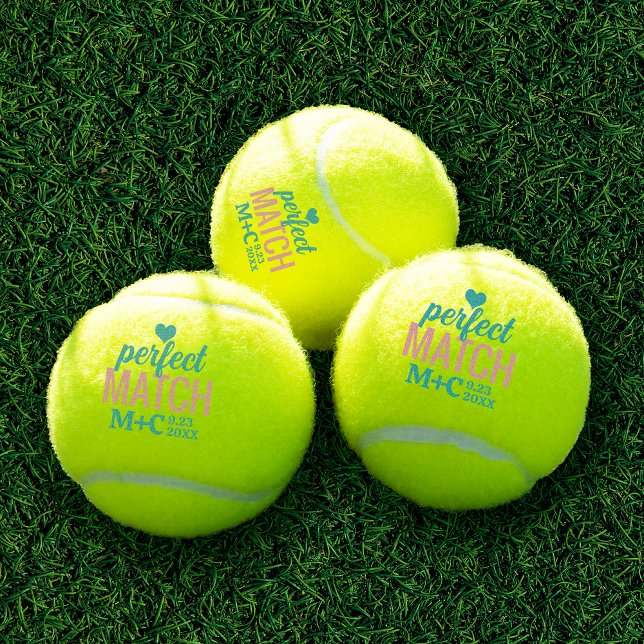 Perfect Match Shower Bachelorette Wedding Favours Tennis Balls (Perfect Match Monogrammed Tennis Balls are perfect Country Club Bridal Shower Favors.)