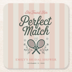 Perfect Match Social Club Tennis Bridal Shower Square Paper Coaster