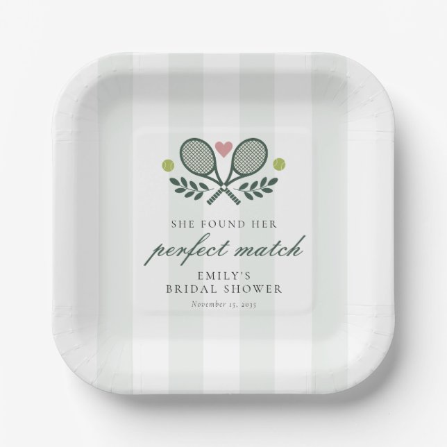 Perfect Match Tennis Bridal Shower Paper Plate (Front)