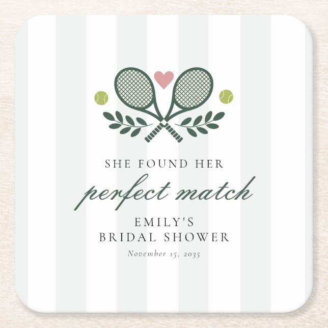Perfect Match Tennis Bridal Shower Square Paper Coaster (Front)