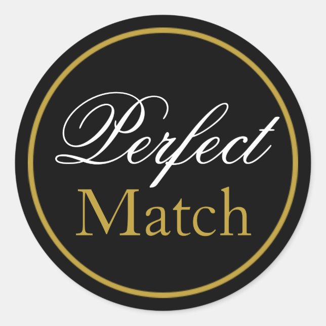 "Perfect Match" Wedding Sticker - Black Gold (Front)