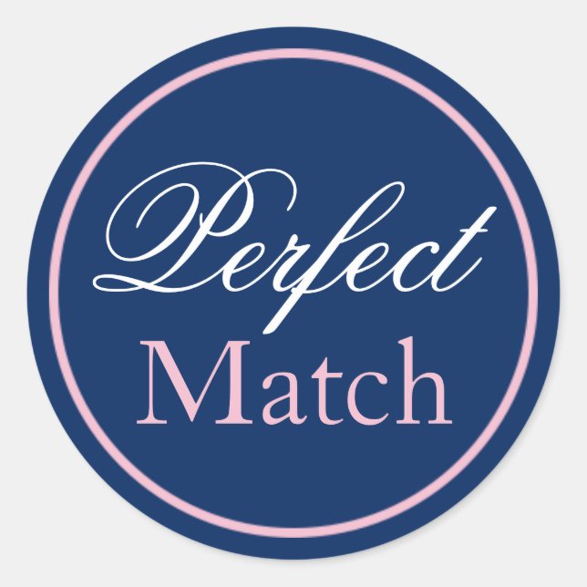 "Perfect Match" Wedding Sticker Blush Pink/Navy (Front)