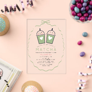 Perfect Matcha Kawaii Bow Frame Bridal Shower Acrylic Invitations