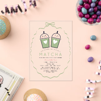 Perfect Matcha Kawaii Bow Frame Bridal Shower Acrylic Invitations