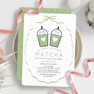 Perfect Matcha Kawaii Bow Frame Bridal Shower Invitation