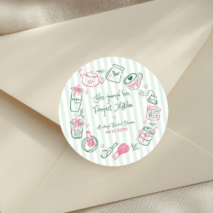 Perfect Matcha Pink and Green Bridal Shower Classic Round Sticker