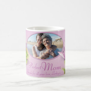 Perfect mum water lily photo and kids name mug