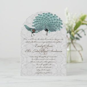 Perfect Pair Aqua Grey Peacock Metallic Elegance Invitation
