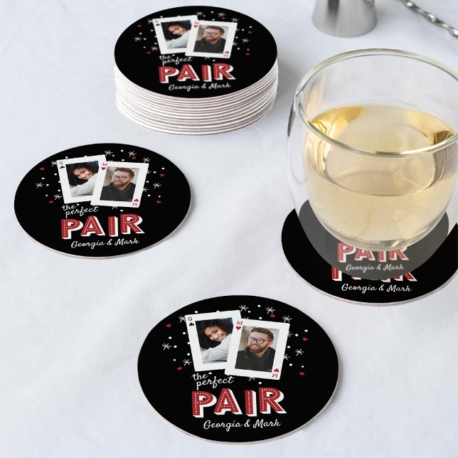 Perfect Pair Casino Theme Couples Photo Round Paper Coaster (Creator Uploaded)