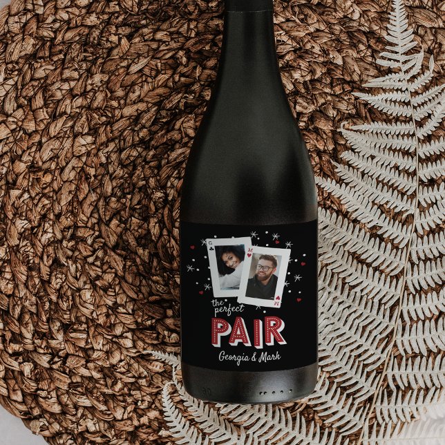 Perfect Pair Casino Theme Couples Photo Wine Label (Creator Uploaded)