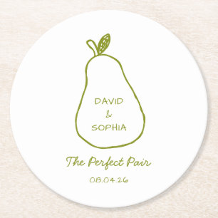 Perfect Pair - Chic Pear Illustration Cute Wedding Round Paper Coaster