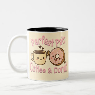 Perfect Pair Coffee and Donut Kawaii Design   Cute Two-Tone Coffee Mug