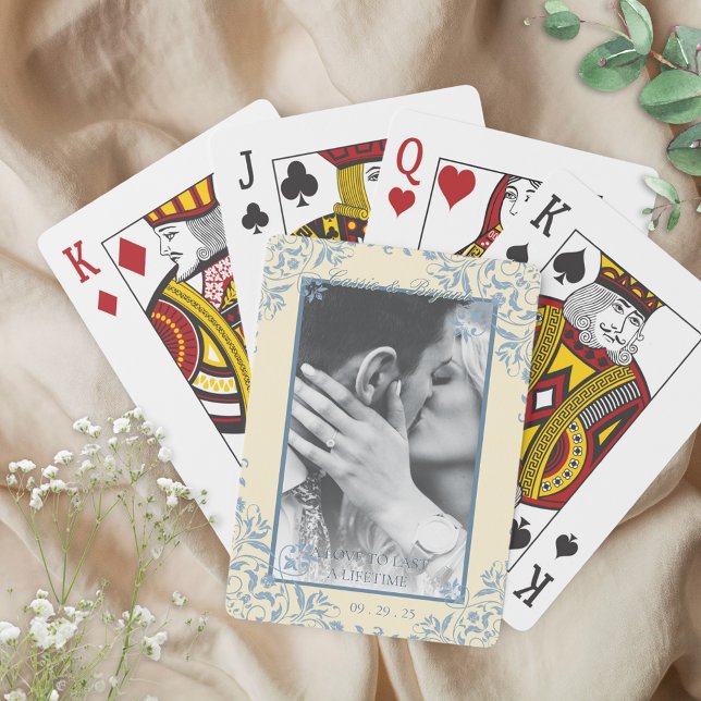 Perfect Pair Engagement Wedding Photo Favours Playing Cards (butter yellow and blue wedding photo engagement gift welcome basket favors for bride groom guests)