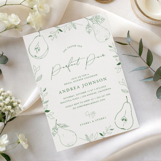 Perfect Pair Hand Drawn Pear Theme Bridal Shower Invitation (Creator Uploaded)